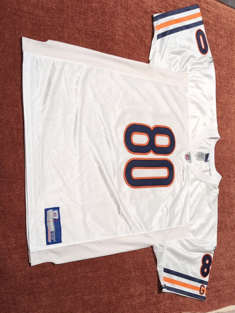 White Mesh Men's Sports Jersey with Embroidered Navy & Orange Accents - Size XL